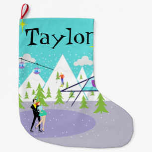 Retro Winter Ski Resort Christmas Stocking