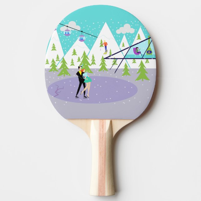 Retro Winter Ski Resort Ping Pong Paddle (Front)