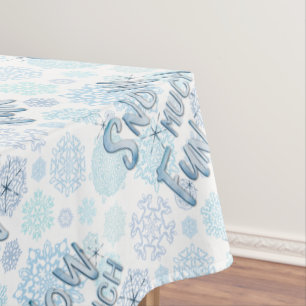 Retro Winter Snowflakes Funny SNOW MUCH FUN Tablecloth