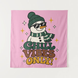Retro Winter Snowman Chill Vibes Only Tapestry