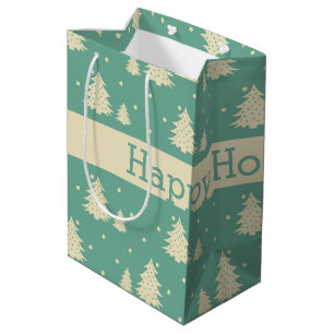 Retro Winter Trees on Turquoise With Text Band Medium Gift Bag