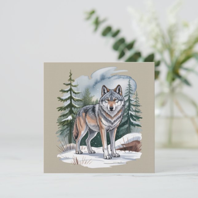 Retro Winter Wolf Watercolor 90's Wilderness Natur Invitation (Standing Front)