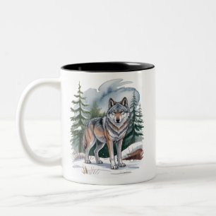 Retro Winter Wolf Watercolor 90's Wilderness Natur Two-Tone Coffee Mug