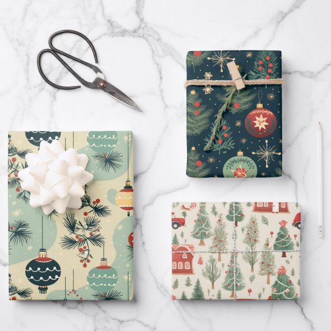 Retro Winter Wonderland Christmas Tree Gift Wrapping Paper Sheet (Front)