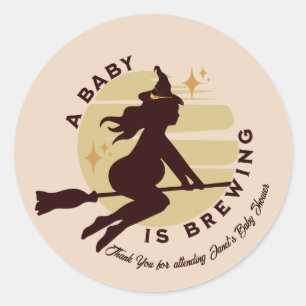 Retro Witch Baby is Brewing Baby Shower  Classic Round Sticker