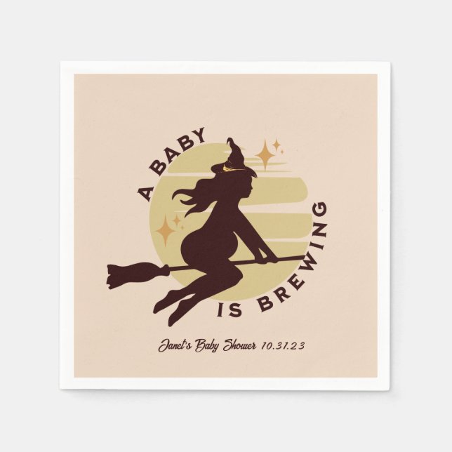 Retro Witch Baby is Brewing Baby Shower   Napkin (Front)