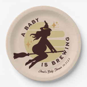 Retro Witch Baby is Brewing Baby Shower Paper Plate