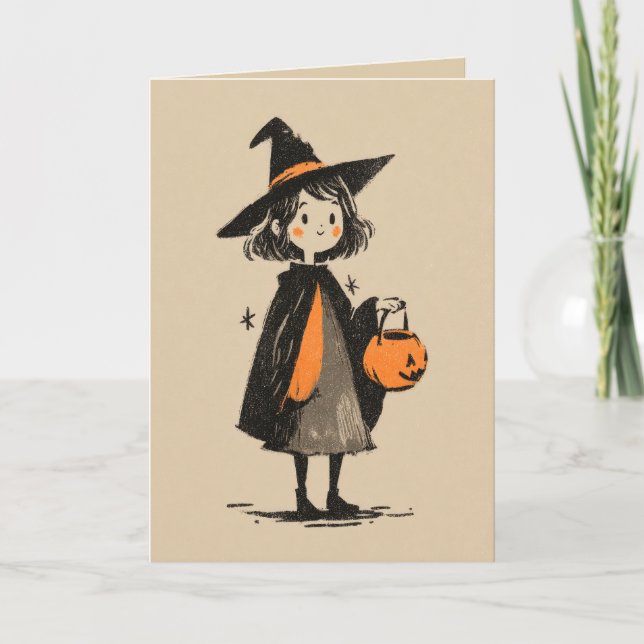 Retro Witch Illustration Spooky Cute Halloween Card (Front)