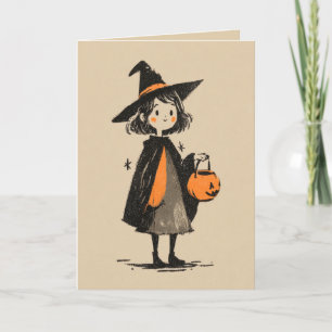 Retro Witch Illustration Spooky Cute Halloween Card