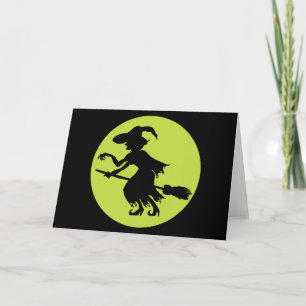 Retro Witch on Broom Silhouette Card
