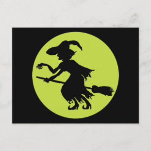 Retro Witch on Broom Silhouette Postcard