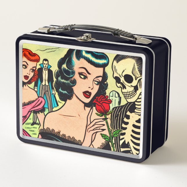 Retro Witch Vampire Girl Horror Comics Metal Lunch Box (Front)