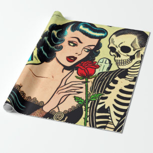 Retro Witch Vampire Girl Horror Comics Wrapping Paper