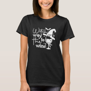 Retro Witch Way to the Wine Funny Drinking Lover H T-Shirt