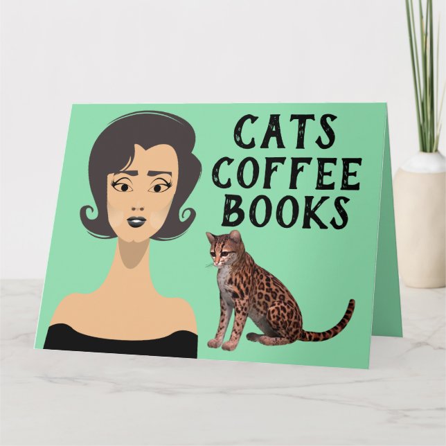 RETRO WOMAN ART CAT BIRTHDAY CARDS (Front)
