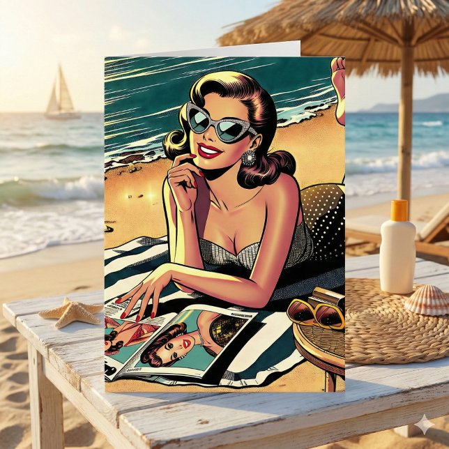 Retro Woman at Beach | Aging Humour Birthday Card (Creator Uploaded)