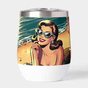 Retro Woman at Beach reading a Fashion Magazine