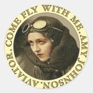 Retro Woman Aviator Classic Round Sticker