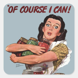 Retro Woman Caterer Cook Yes I Can! Square Sticker