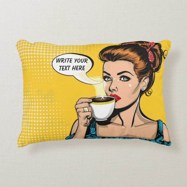 Retro Woman Coffee Customisable Decorative Cushion (Front)