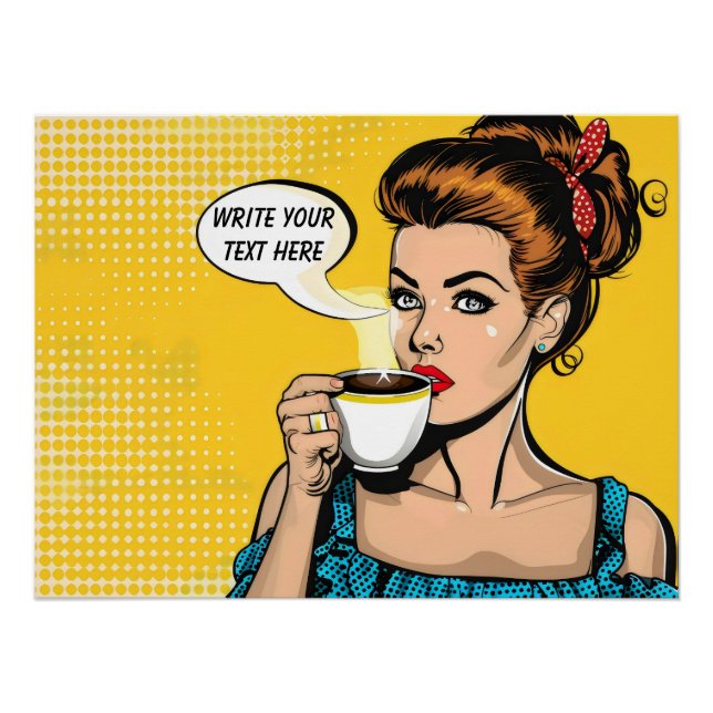 Retro Woman Coffee Customisable Poster (Front)