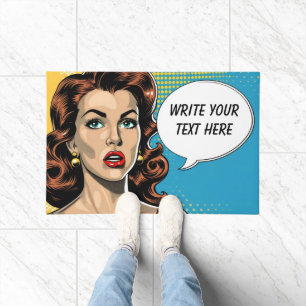 Retro Woman Customisable Text Doormat