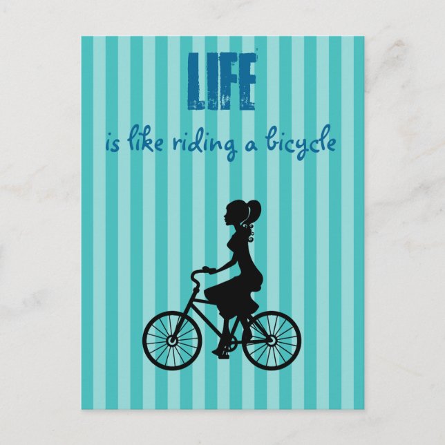 Retro Woman Cyclist Life Is Like Riding A Bicycle Postcard (Front)
