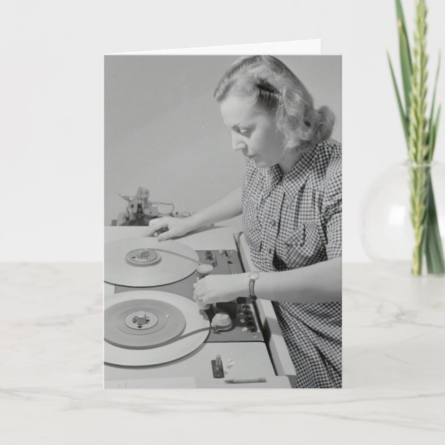 RETRO WOMAN DJ FUNNY BIRTHDAY CARD FOR HER (Front)