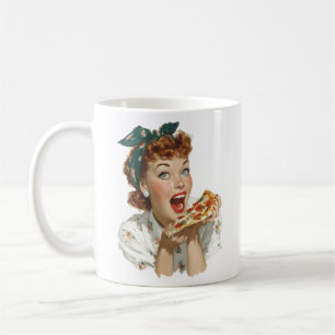 Retro Woman Enjoying Pizza Slice Coffee Mug