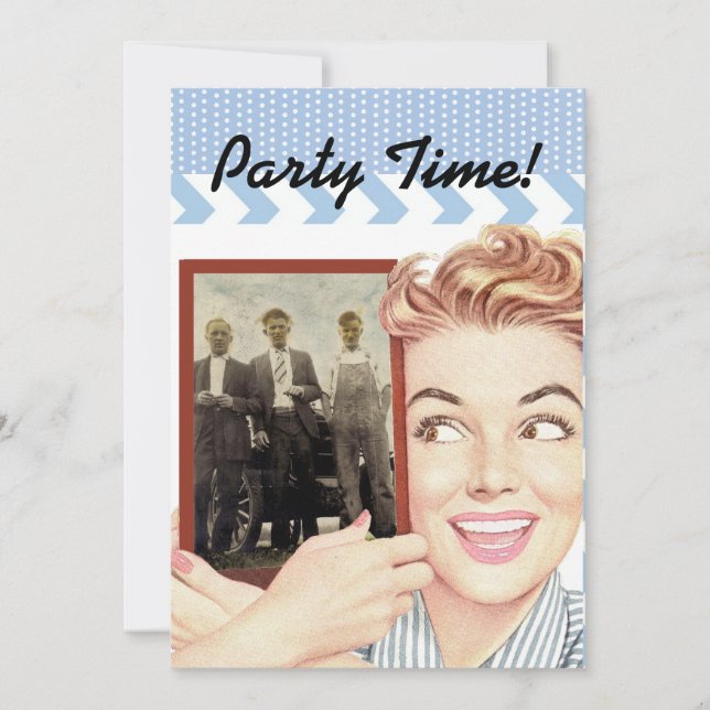 Retro Woman Holding a Photo Invitation (Front)