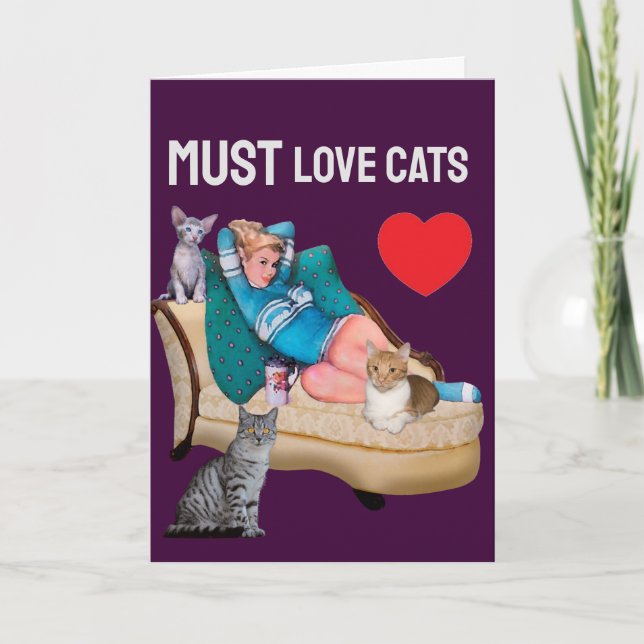 RETRO WOMAN (HOUSEWIFE) CAT CATS BLANK INSIDE CARD (Front)