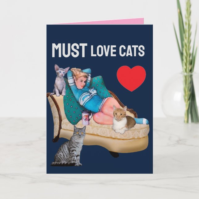RETRO WOMAN (HOUSEWIFE) CAT VALENTINE'S DAY FRIEND CARD (Front)