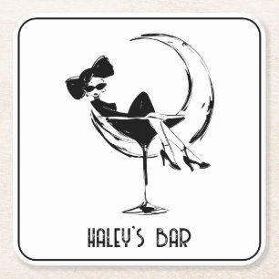 Retro Woman in Martini Glass Bar Square Paper Coaster