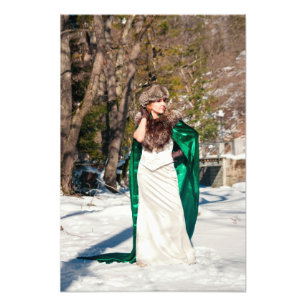 Retro woman in winter photo print