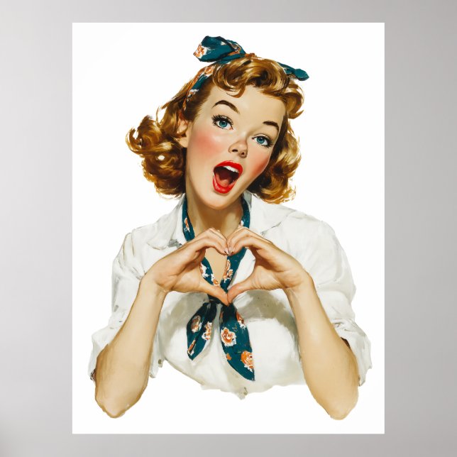 Retro Woman Making Heart Gesture Poster (Front)