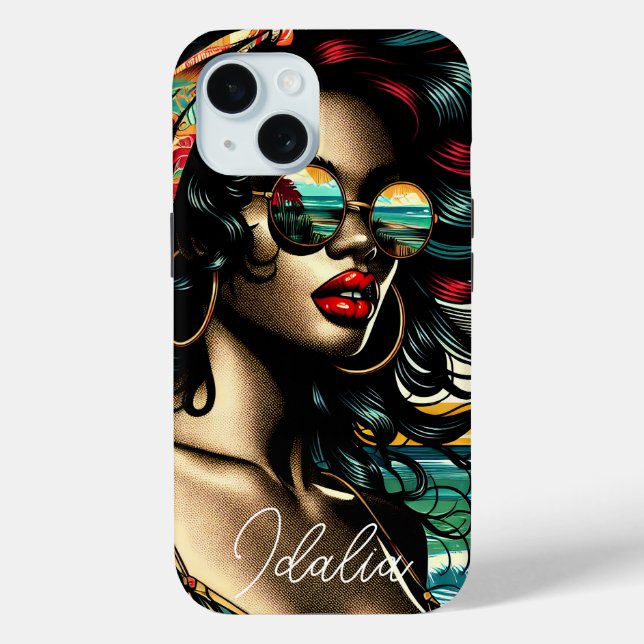 Retro Woman on Beach Comic Style Pop Art Case-Mate iPhone Case (Back)
