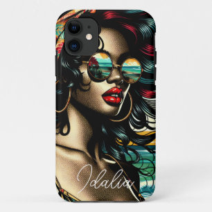 Retro Woman on Beach Comic Style Pop Art iPhone 11 Case