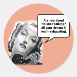 Retro Woman on Phone, Drama Classic Round Sticker