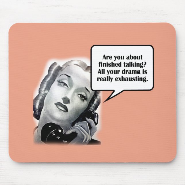 Retro Woman on Phone, Drama Mouse Mat (Front)