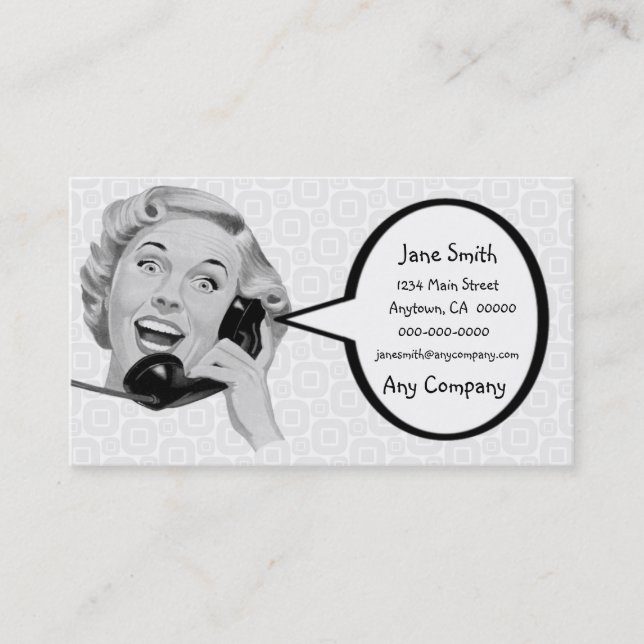 Retro Woman on the Phone Business Card (Front)