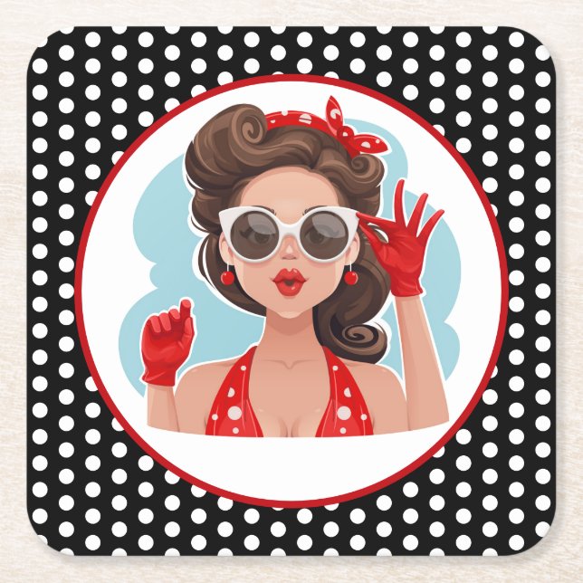 Retro Woman Paper Coaster (Front)