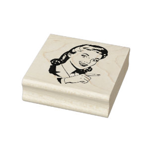 RETRO WOMAN POINTING RUBBER STAMP