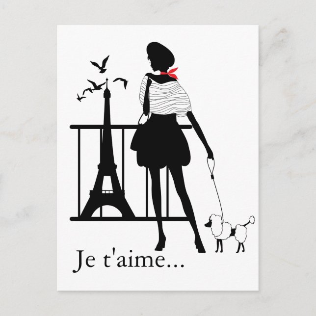 Retro woman red and black silhouette postcard (Front)