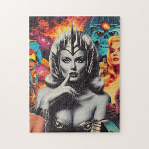 Retro Woman Sci-fi Collage Jigsaw Puzzle