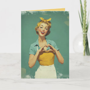 Retro Woman Sending Love Card