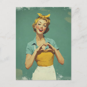 Retro Woman Sending Love Postcard