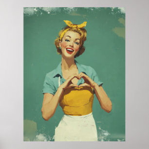 Retro Woman Sending Love Poster