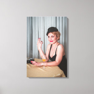 Retro woman smoking canvas print