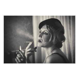 Retro woman smoking photo print