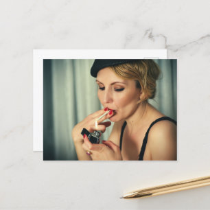Retro woman smoking postcard